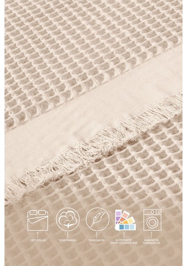 Elart Ruffle Pike Çift Kişilik 220x240 Cm Bej Bej