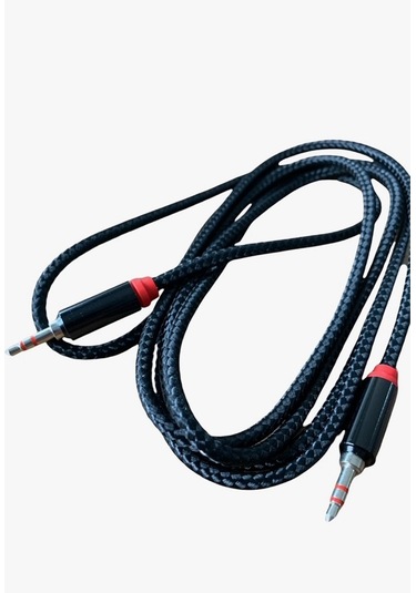 Hasır Örgülü 2 Metre Aux Kablosu Ses Kablosu 3.5 Mm Siyah