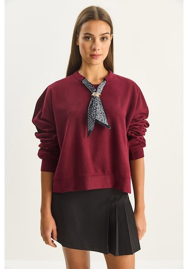 Shade Kadın Fular Detaylı Pamuklu Ottoman Sweatshirt 6931 60283689 - Bordo