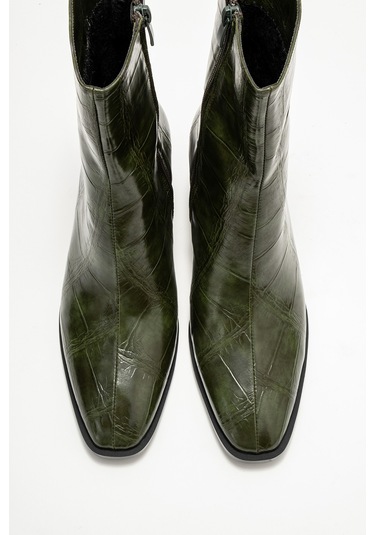Chara Yeşil Baskı Kadın Kalın Topuklu Bot Yeşil