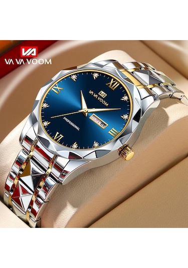 Mavi Va Va Voom Kuvars İzle Erkekler Üst Marka Yüksek Kalite Paslanmaz Çelik 30 M Su Geçirmez Aydınlık Tarih Hafta Spor İş Kol Saatleri