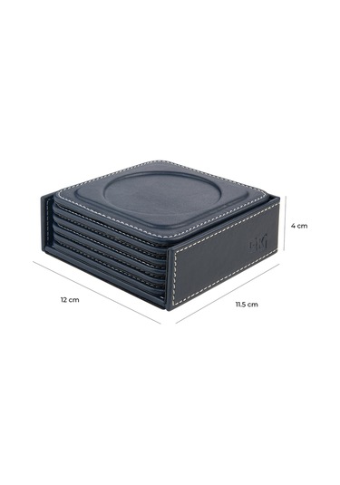 Bardak Altlığı,6 Lı Set,masaüstü Yuvarlak Cup Coaster,vegan Suni Deri,11x11 Cm.,lacivert Lacivert