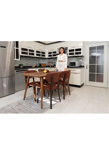 Rapsodi Ceviz Ahşap 6'lı Mutfak Salon Yemek Odası Sandalyesi