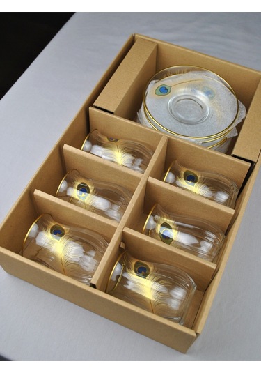 12 Parça 6 Kişilik Lüx Cam Çay Seti Gold Detaylı Altın Renk İşlemeli Lüks Çay Takımı Altın