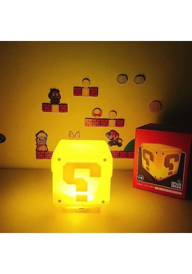 Youmex Mario Bros Soru İşareti Gece Lambası - Nostaljik 2w Işıklı Oyuncu Alet, Çocuk Odası Dekoru, 12v Pilli Fonksiyonlu Sari