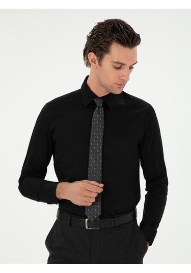 Cacharel Siyah Slim Fit Pamuklu Klasik Gömlek