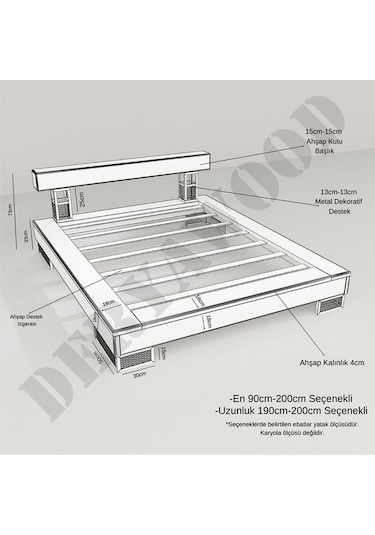 Noz Doğal Ağaç Karyola Çift Kişilik-200x200 Cm- Açık Ceviz Renk