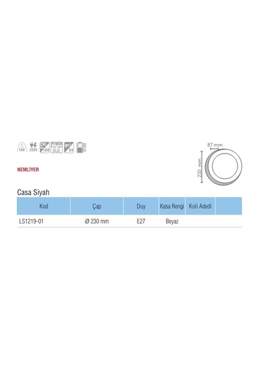 Luster 18w S.ü. Casa Kafesli Led Armatür Siyah Kasa 6500k