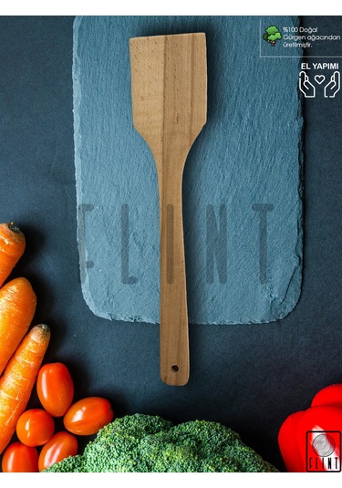 Gürgen Ağacı El Yapımı Tahta Ahşap Spatula Servis Kaşığı 32 Cm