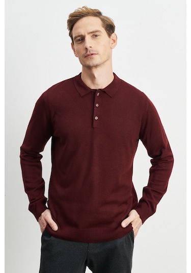 Altinyildiz Classics Erkek Bordo Tüylenme Yapmayan Anti Pilling Kumaş Standart Fit Polo Yaka Triko 4A4923100003BRDM Bordo