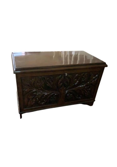 Çeyiz 13648 Sandık Ahşap Kayın El Oymalı Model Kilit Parlak Ceviz Natüre El Yapı