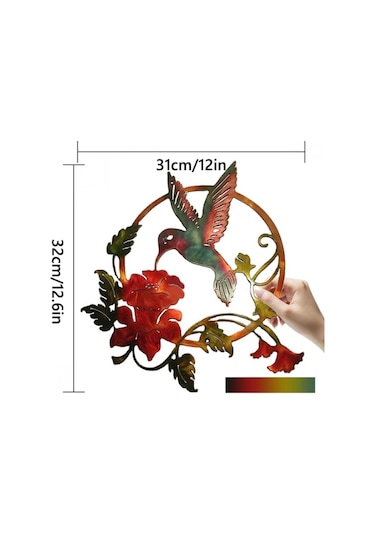 Kahverengi Metal Kuş Silüeti, Oturma Odası Yatak Odası Ofisi İçin Metal Yuvarlak Duvar Dekorasyonu Duvar Çıkartması Çok Renkli