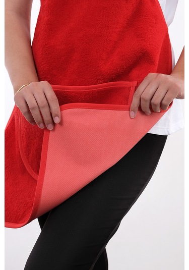 Wellsoft İkili Paket Cepli Mutfak Önlüğü Sıvı Geçirmez Su Geçirmez Mutfak Önlüğü Kırmızı