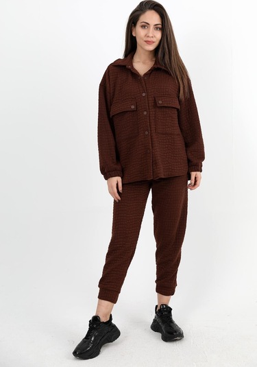 Jakarlı Kapitone İkili Takım - Kahverengi-kahverengi Kahverengi