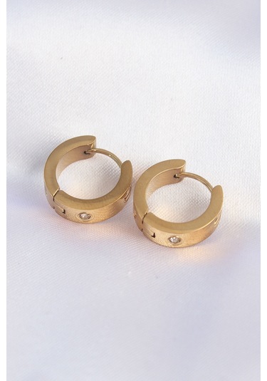 Ezoconcept 316l Çelik Gold Renk Zirkon Taşlı Minimal Model Halka Küpe Çok Renkli