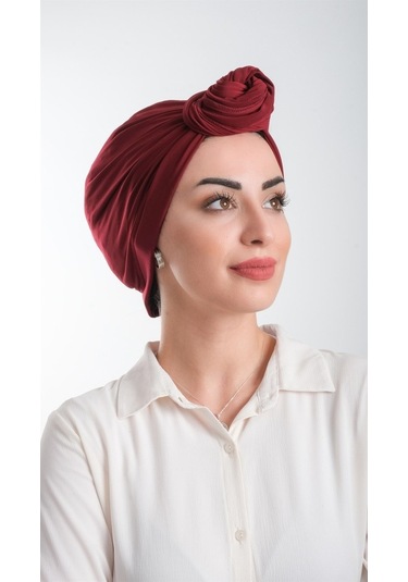 Bordo Pratik Hazır Geçmeli Tesettür Bone Kesik Elyaf Sade 2111_16 Bordo