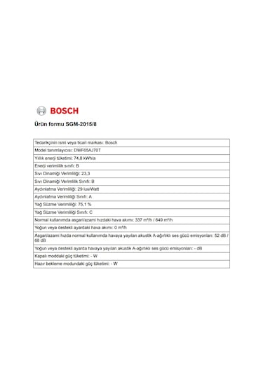 Bosch DWF65AJ70T Duvar Tipi Davlumbaz