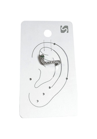 Earcuff Çelik Zirkon Taşlı Snake Figürlü Gümüş Renk Kıkırdak Küpe Gümüş