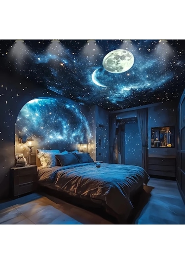 Honeybeeshop 1 Bilgisayar Su Dalgası Yıldızlı Gökyüzü Projeksiyon Lamba Usb 7 Renk 3 Mod Yatak Odası Gece Işığı Doğum Günü Parti Dekor Işık