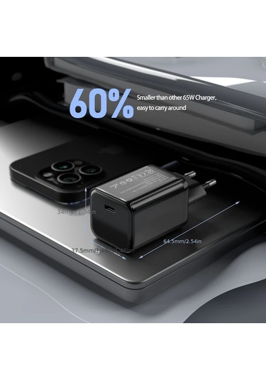 Topshop1 65w Gan Hızlı Şarj Cihazı Siyah Qc 4 0 3 0 Type C Pd Usb Huawei Xiaomi Samsung Oneplus İphone Uyumlu Macbook Laptop İçin