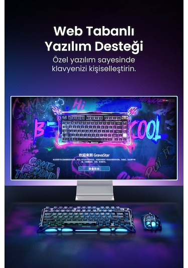 Gravastar Mercury V75 He Hall Effect Manyetik Switch Gaming Klavye, Hot-swappable, Rapid Trigger, 80