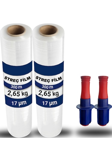 Şeffaf El Tipi Palet Streç Film 17 Mikron 300 M 2'li + El Aparatı