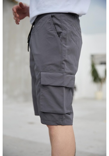 Antrasit Renk Kargo Cepli Paraşüt Kumaş Erkek Şort-1559 Antrasit