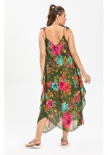 Askılı Vual Afrodit Midi Boy Elbise Yesil 6136 Yeşil