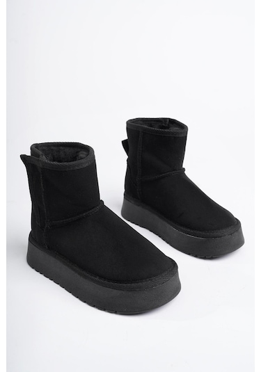 Muggo Mixs Garantili Kalın Taban İçi Tüylü Cırtlı Günlük Mini Çocuk Bot Siyah