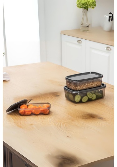 Oval 3 Parça Hava Almaz Sızdırmaz Saklama Kabı Seti Füme 300/500/800 Ml Füme