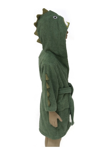 %100 Pamuk Çocuk Bornoz Yeşil Dinozor Yeşil