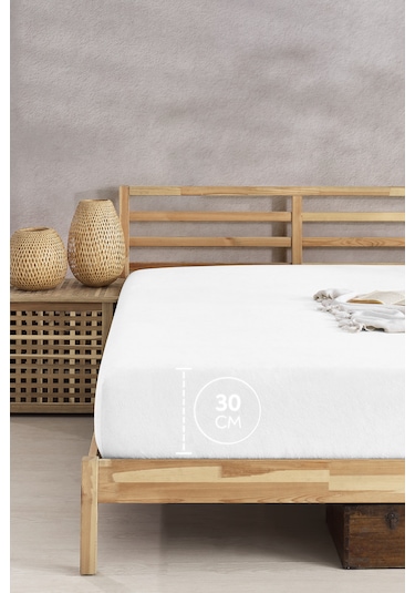 The Berb Pamuklu Havlu Çarşaf 4 Kenarı Lastikli Tek/çift Kişilik Lastikli Havlu Çarşaf Kar Beyaz