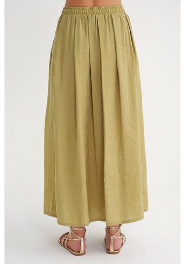 4612 Kadın Yandan Cepli Pileli Bol Etek Olive Olive