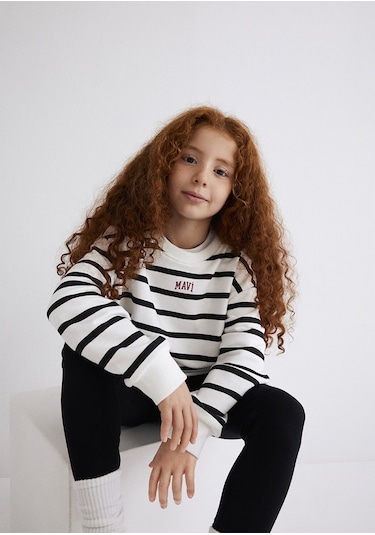 Mavi - Mavi Logo Baskılı Siyah Çizgili Sweatshirt 7s10038-900 Siyah