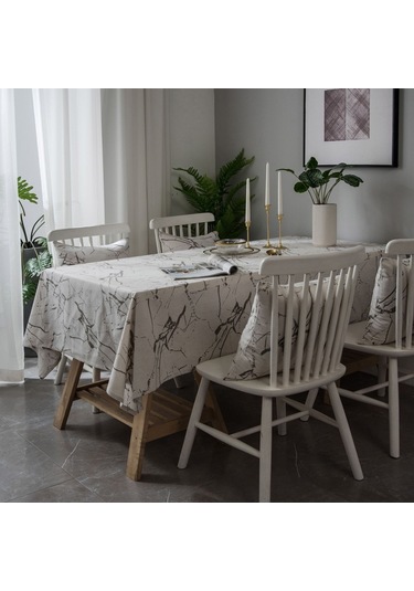 Mermer Desenli Minimalist Masa Örtüsü Örtüsü Masa Örtüsü Pamuk Keten Toz Geçirmez Dolap Örtüsü, Ebat:140x160cm Beyaz Beyaz