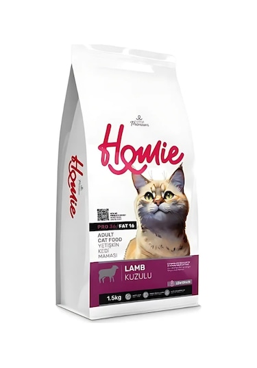 Homie Süper Premium Düşük Tahıllı Kuzu Etli Yetişkin Kedi Maması 1.5 Kg 3 Adet