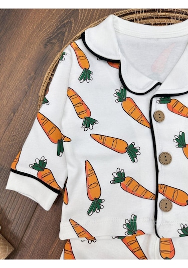 Havuç Desenli Pijama Takımı 4bb2 Beyaz