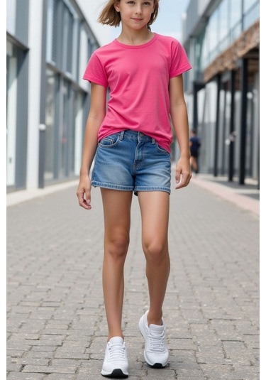 Fuşya Çocuk T-shirt Kız Erkek Unisex %100 Pamuk Fuşya