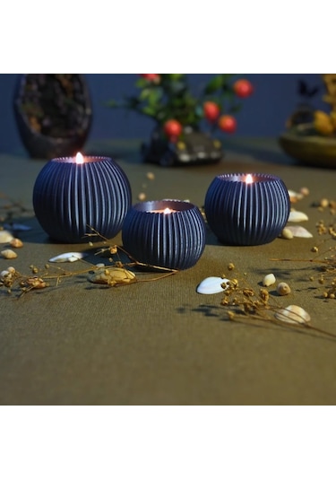 3 Lü Tealight Mumluk Seti Dekoratif Ev & Salon Mumluğu Hediyelik Set Mavi