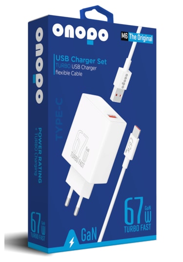 Onopo M6 67W Usb Esnek Kablo Type-c Turbo Hızlı Şarj Aleti Seti