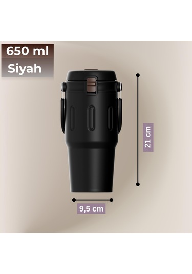 Paslanmaz Çelik Termos 650 Ml -sızdırmaz Kapak,geniş Ağızlı Siyah