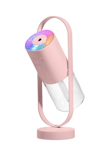 Dianziye 200ml Pil Tipi Nanohava Nemlendirici, 360 Derece Döner, Sessiz İşlevli, Renkli Gece Lambı Pembe