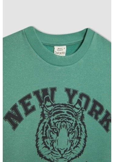 DeFacto Erkek Çocuk Bisiklet Yaka Baskılı Sweatshirt B7822A8NSGN86 Yeşil