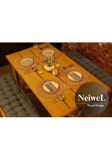 Neiwel Garden Dian Doğal Ahşap Banklı Bahçe Masa Takımı-70-140 Takım Açık Ceviz