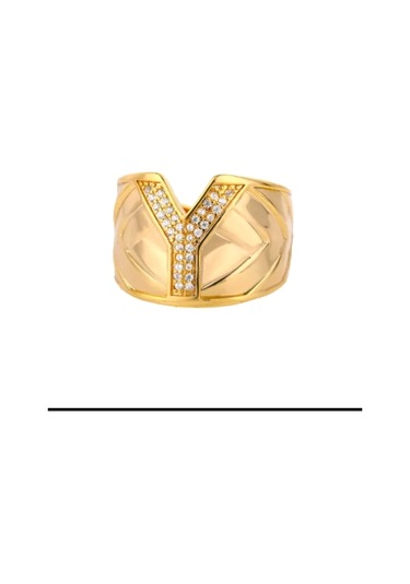 Kadın Zirkon Taşlı Özel Tasarım Çelik Y Harf Yüzük Altın