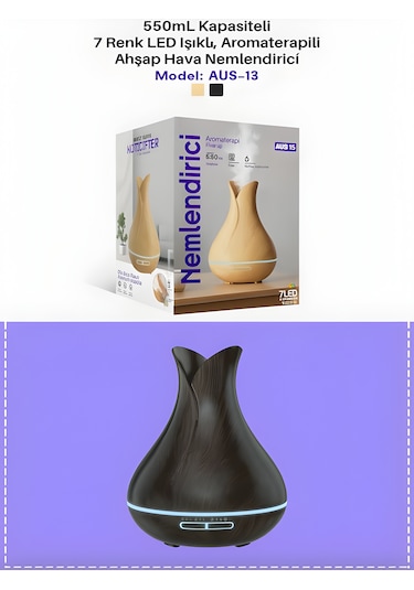 550 Ml Hava Nemlendirici Buhar Makinesi Ultrasonik Aroma Difüzör Oda Nemlendirici 7 Led Işıklı