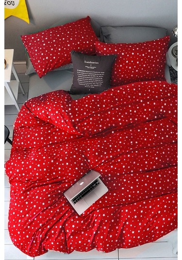 Kolay Ütülenir Desenli Nevresim Seti 120x200 Yataklar İçin Kırmızı