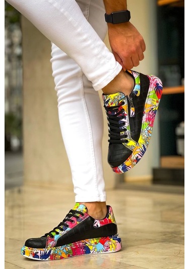 Bağcıklı Crocodile Siyah Kırmızı Günlük Erkek Ayakkabısı Siyah1 Siyah