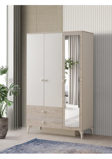 Petra 3 Kapaklı Aynalı Elbise Dolabı Gardrop 120x55x200