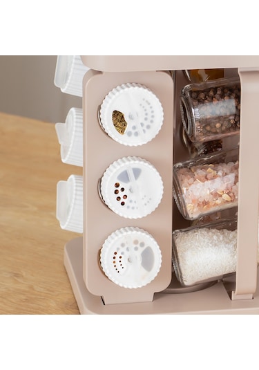 Porsima 1078 Kare Döner Standlı Döner Kapaklı Cam Baharatlık Cap Beyaz - Cappucino